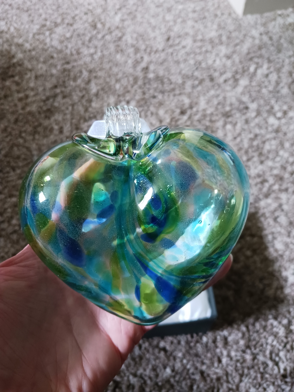 Hand-Blown Glass Heart Ornament in Blue-Green - Picture 4 of 8